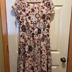 LOFT Floral Midi Dress in Pink and Black